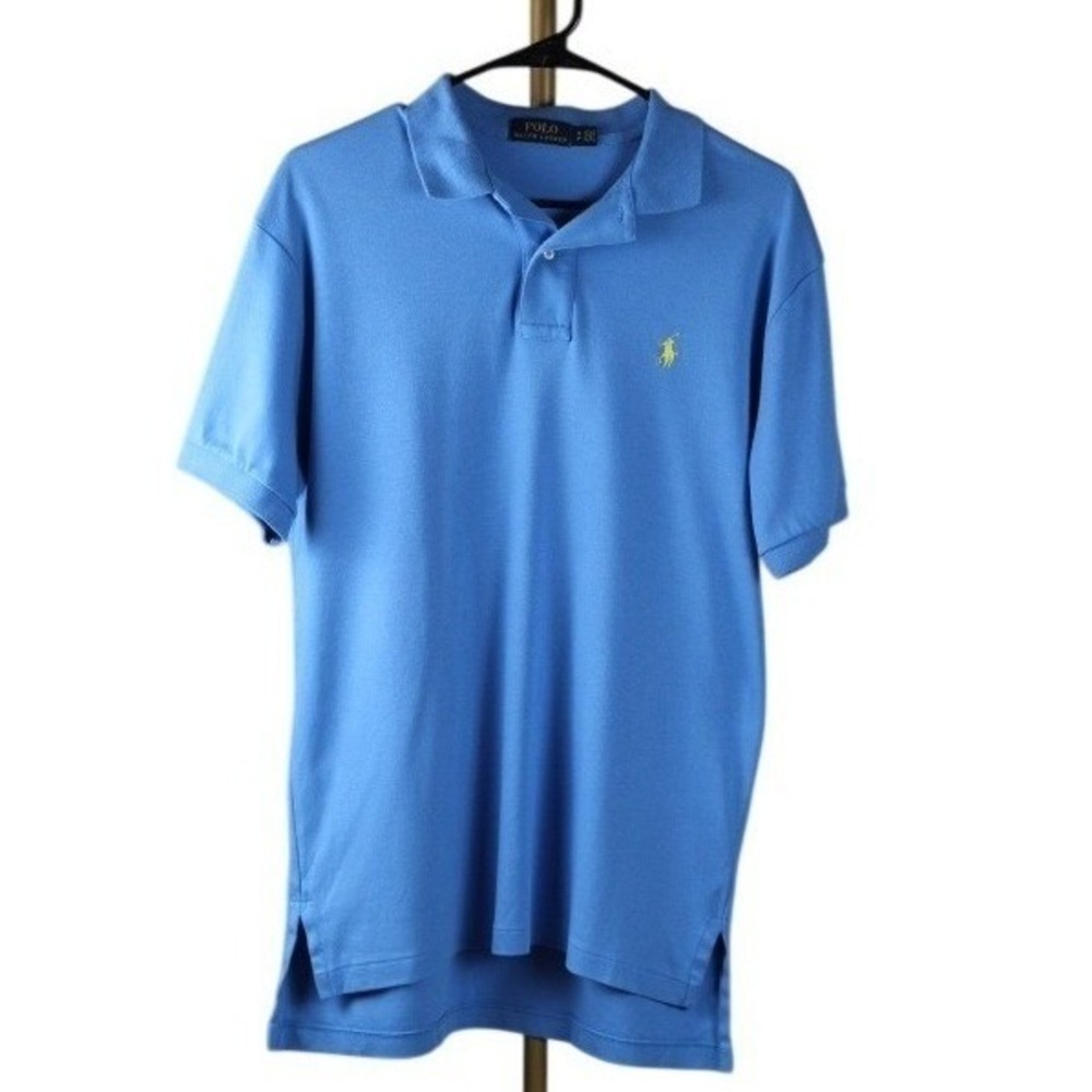 Polo Ralph Lauren Mens Blue Short Sleeve Pique Polo Shirt Yellow Pony Small